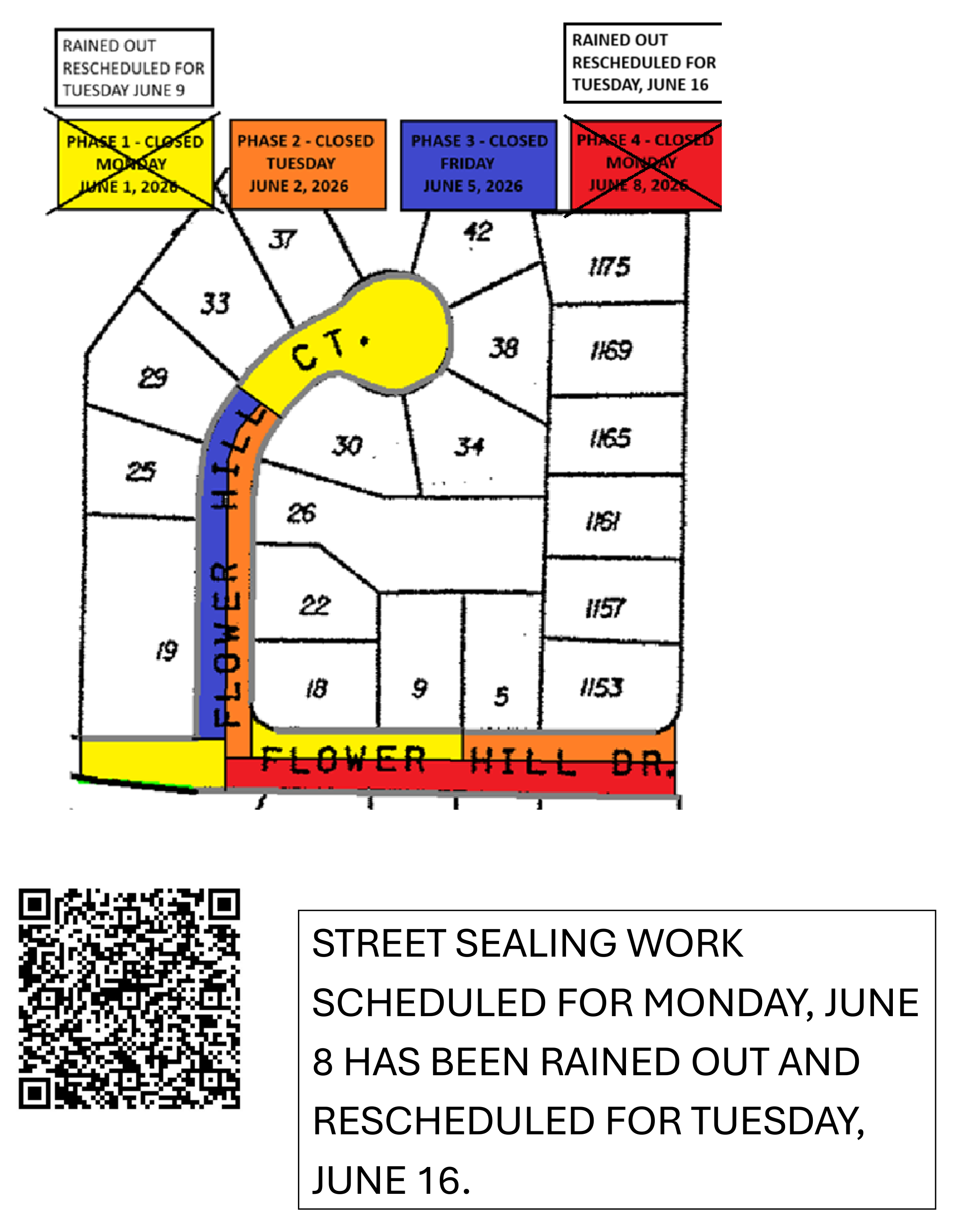 2026 Crackseal  Sealcoat - 2nd rescheduling notification - Flower Hill and Ct